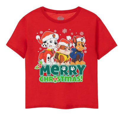 Red - Front - Paw Patrol Boys Merry Christmas T-Shirt