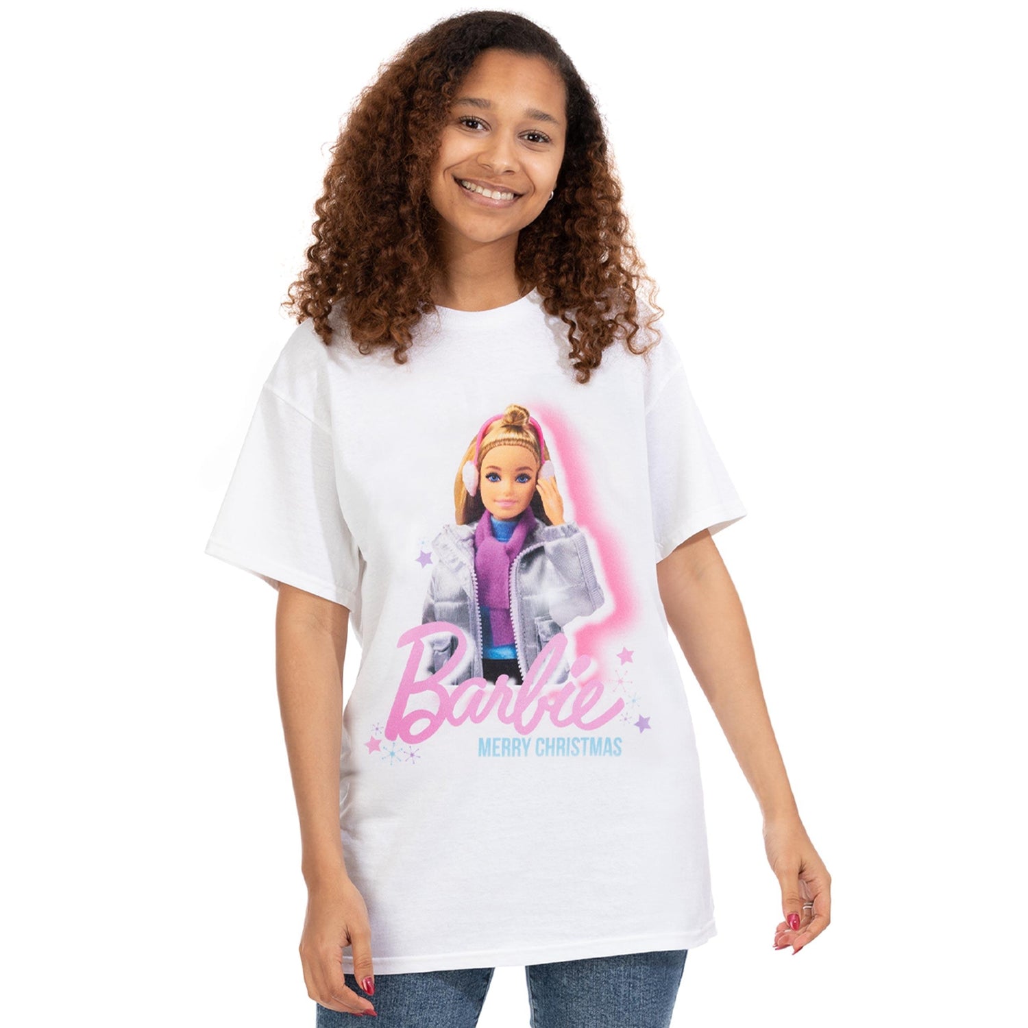 White - Back - Barbie Womens-Ladies Christmas T-Shirt