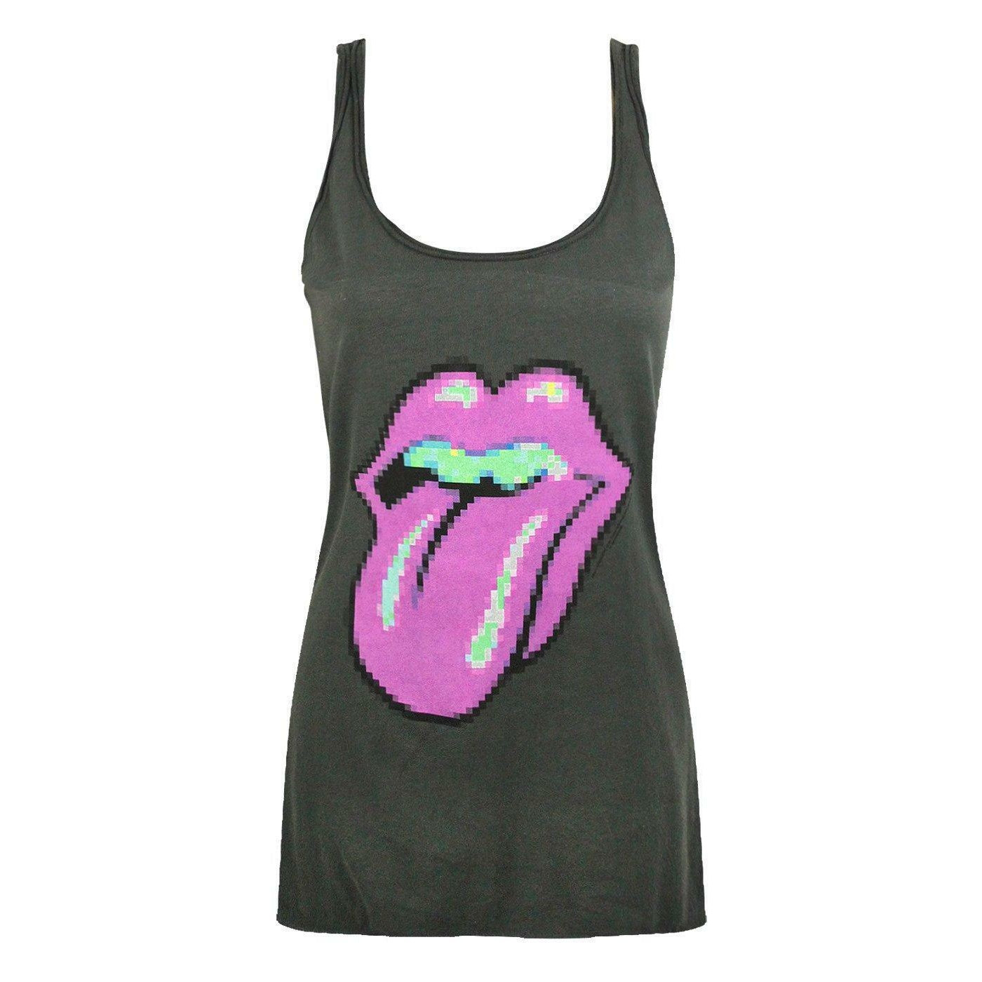 Charcoal - Front - Amplified Womens-Ladies Pixel Lick The Rolling Stones Tank Top