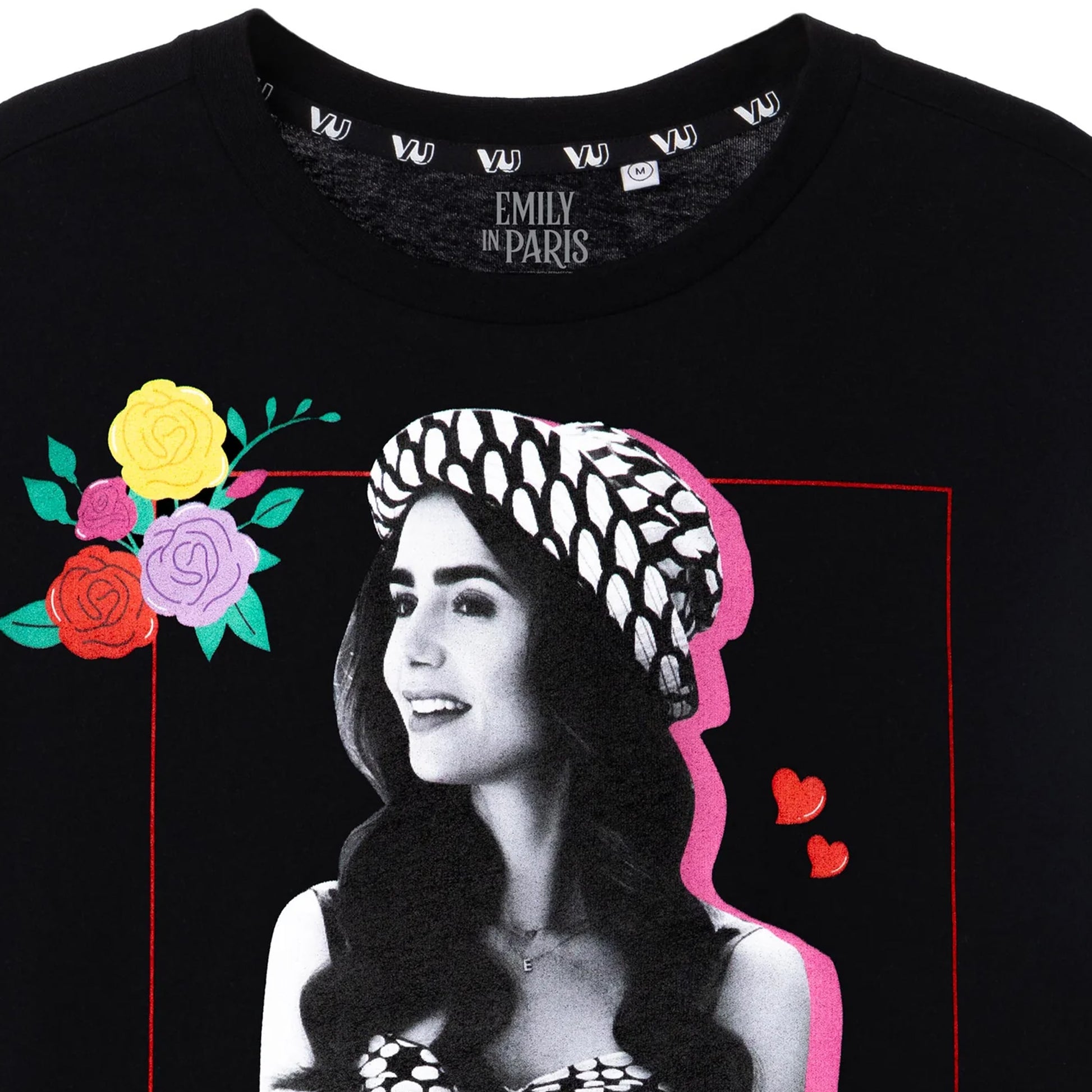 Black - Side - Emily In Paris Womens-Ladies Floral Short-Sleeved T-Shirt