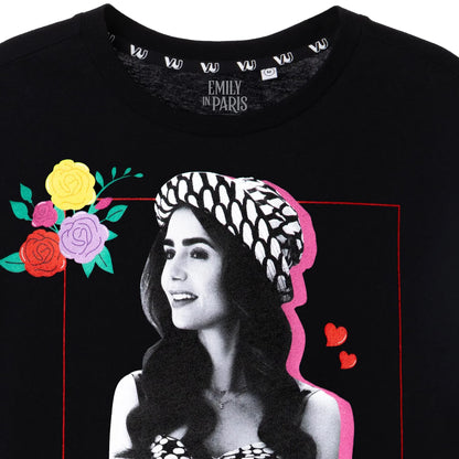 Black - Side - Emily In Paris Womens-Ladies Floral Short-Sleeved T-Shirt