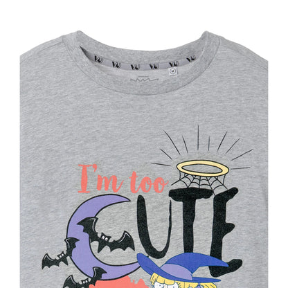 Grey Marl - Back - Rugrats Womens-Ladies I´m Too Cute To Spook T-Shirt