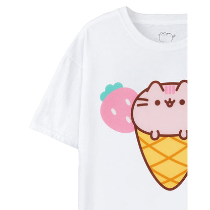 White - Back - Pusheen Womens-Ladies Ice Cream T-Shirt