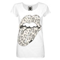 White - Front - Amplified Womens-Ladies Leopard Lick The Rolling Stones Scoop Neck T-Shirt