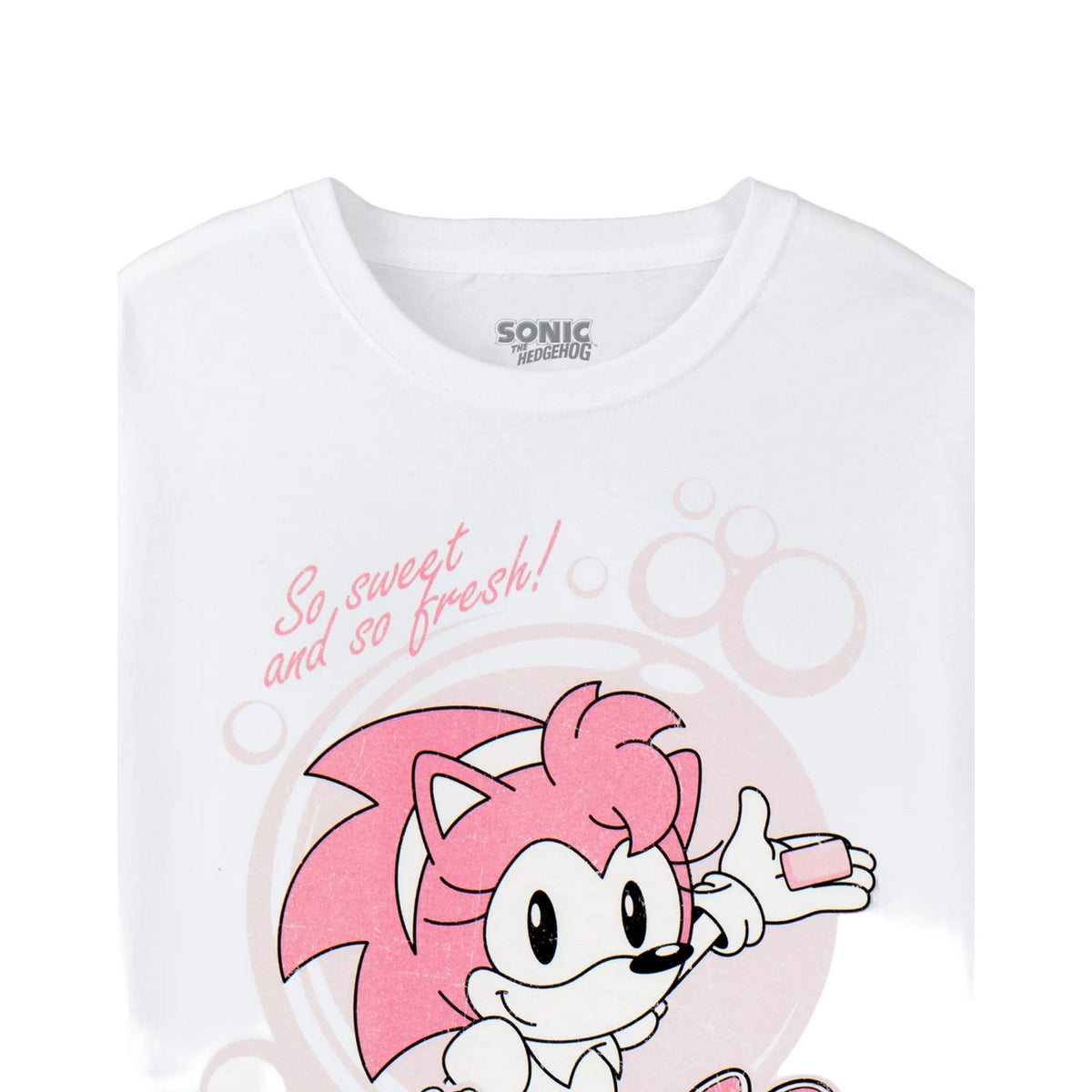 White - Side - Sonic The Hedgehog Womens-Ladies Amy´s Bubblegum Short-Sleeved T-Shirt