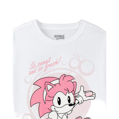 White - Side - Sonic The Hedgehog Womens-Ladies Amy´s Bubblegum Short-Sleeved T-Shirt