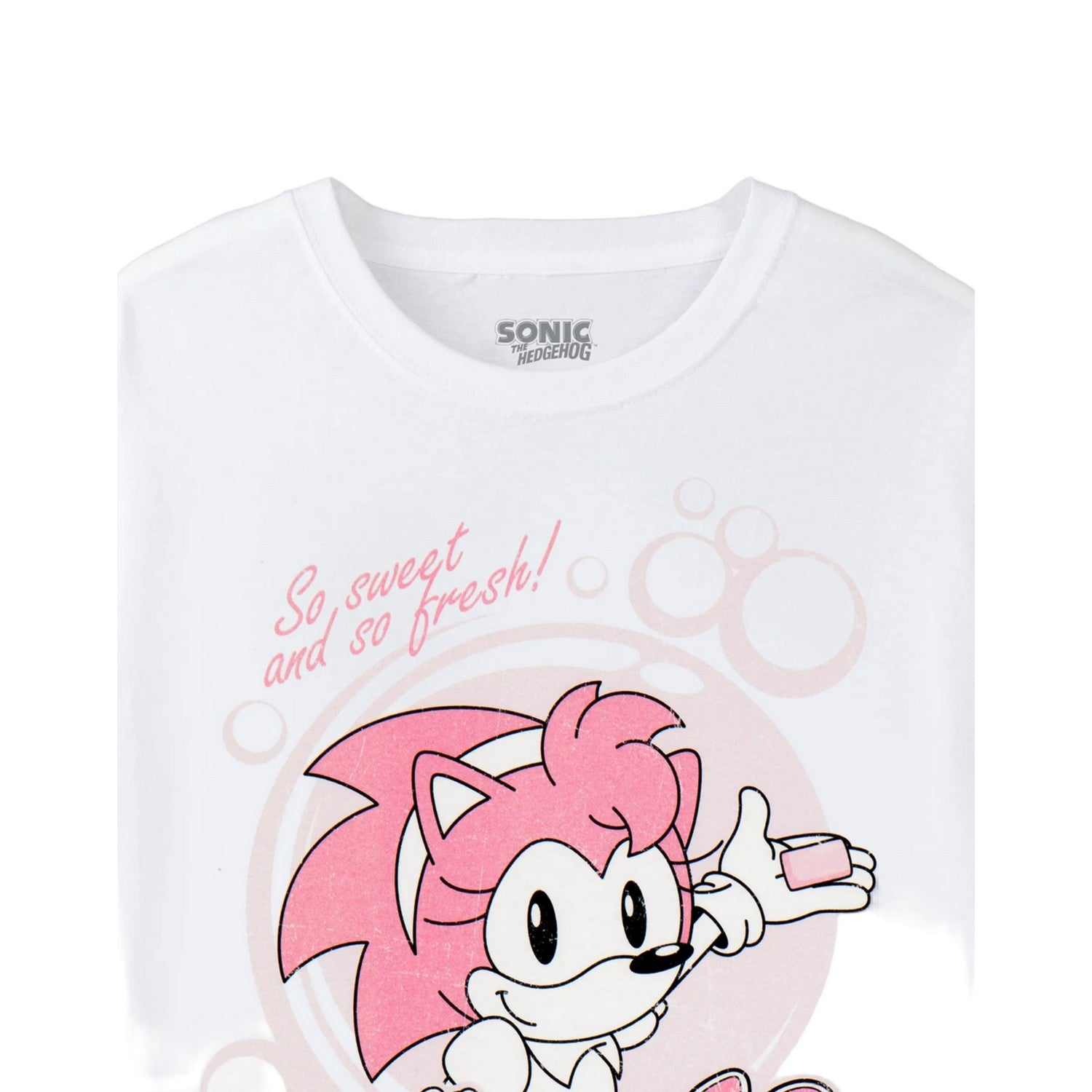 White - Side - Sonic The Hedgehog Womens-Ladies Amy´s Bubblegum Short-Sleeved T-Shirt