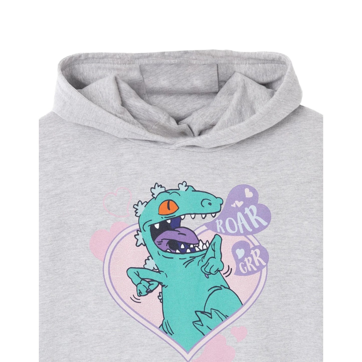 Grey - Back - Rugrats Womens-Ladies Love Reptar Marl Hoodie
