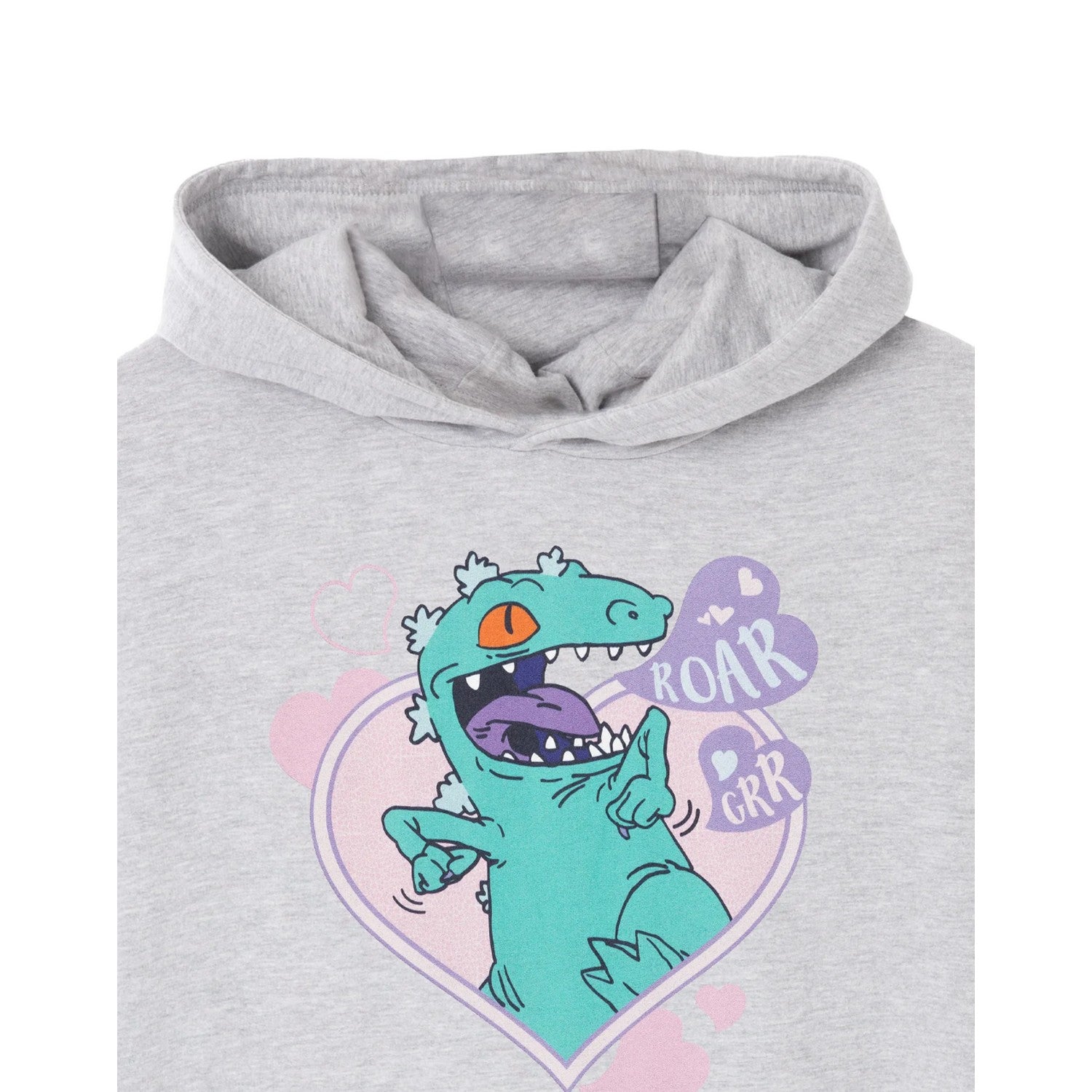 Grey - Back - Rugrats Womens-Ladies Love Reptar Marl Hoodie