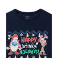 Navy - Side - Ren & Stimpy Mens Happy Stinky Holidays T-Shirt