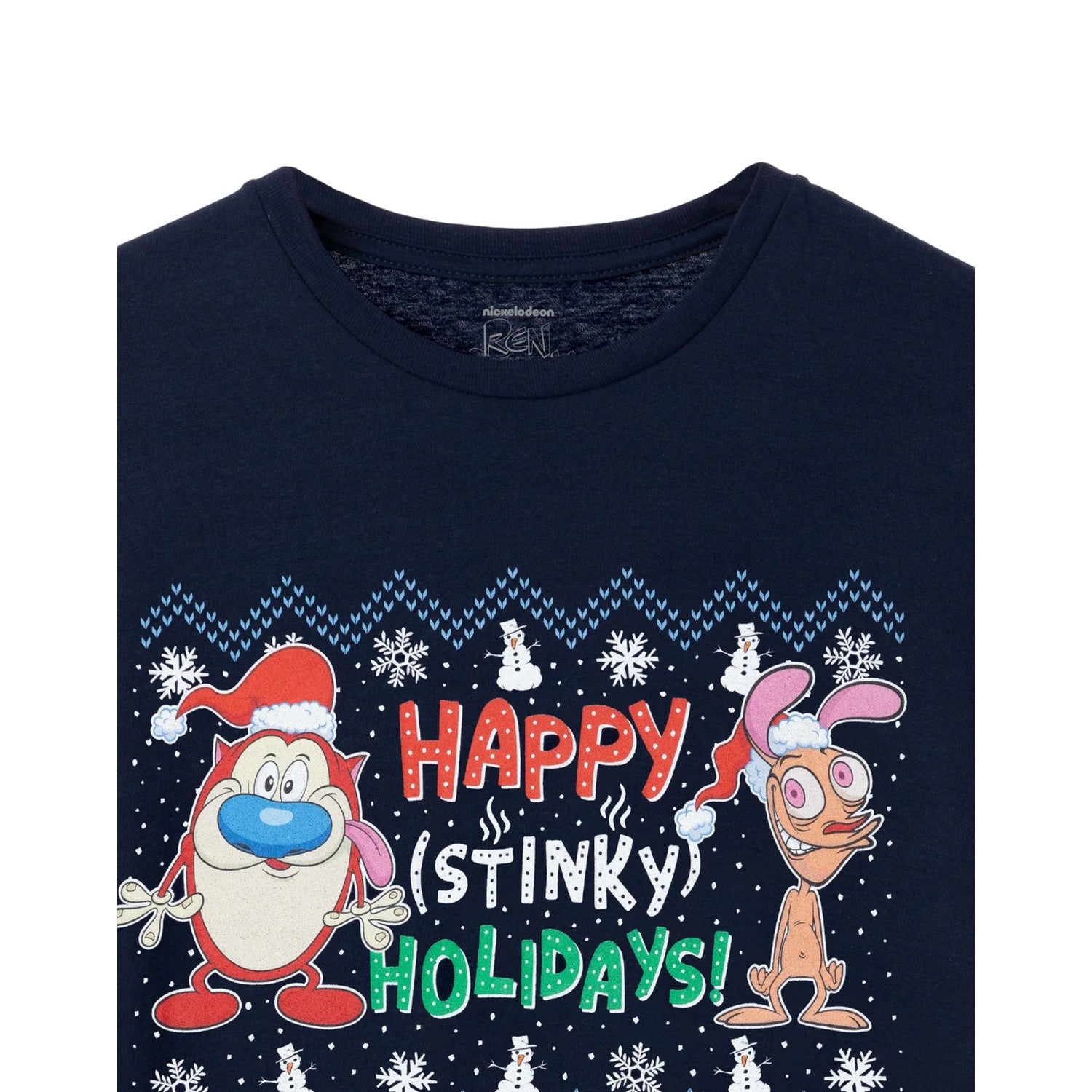 Navy - Side - Ren & Stimpy Mens Happy Stinky Holidays T-Shirt