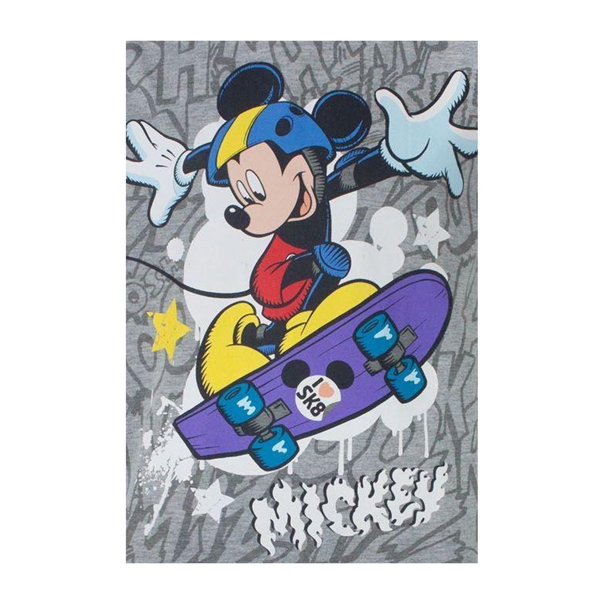 Grey-Black - Back - Disney Childrens-Kids Mickey Mouse Skateboard Short Pyjama Set