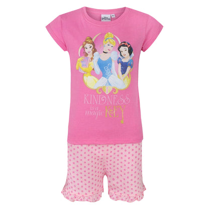 Vibrant Pink-Pale Pink - Front - Disney Princess Girls Kindness Short Pyjama Set