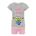 Grey Marl-Soft Pink - Front - Despicable Me Girls Yellow Bello! Minions Short Pyjama Set