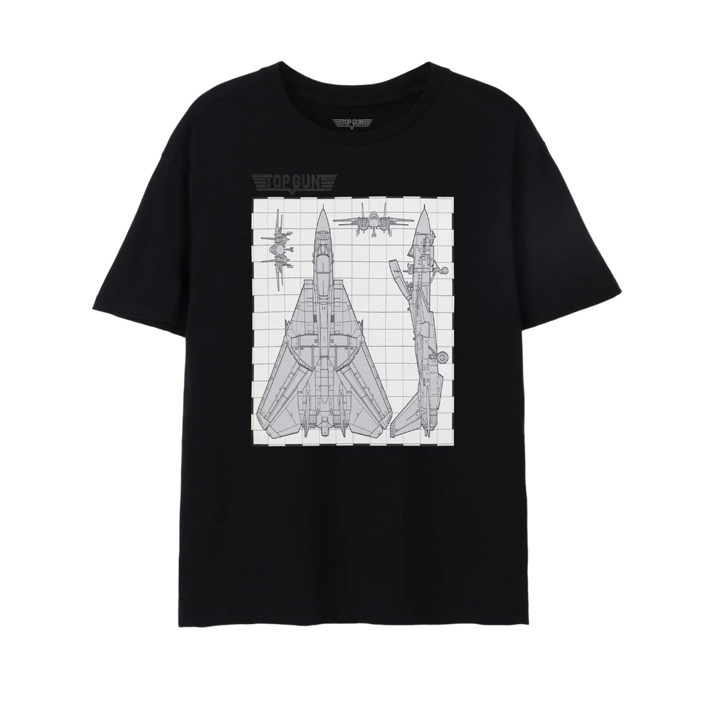 Black - Front - Top Gun Mens Fighter Jet Blueprint T-Shirt