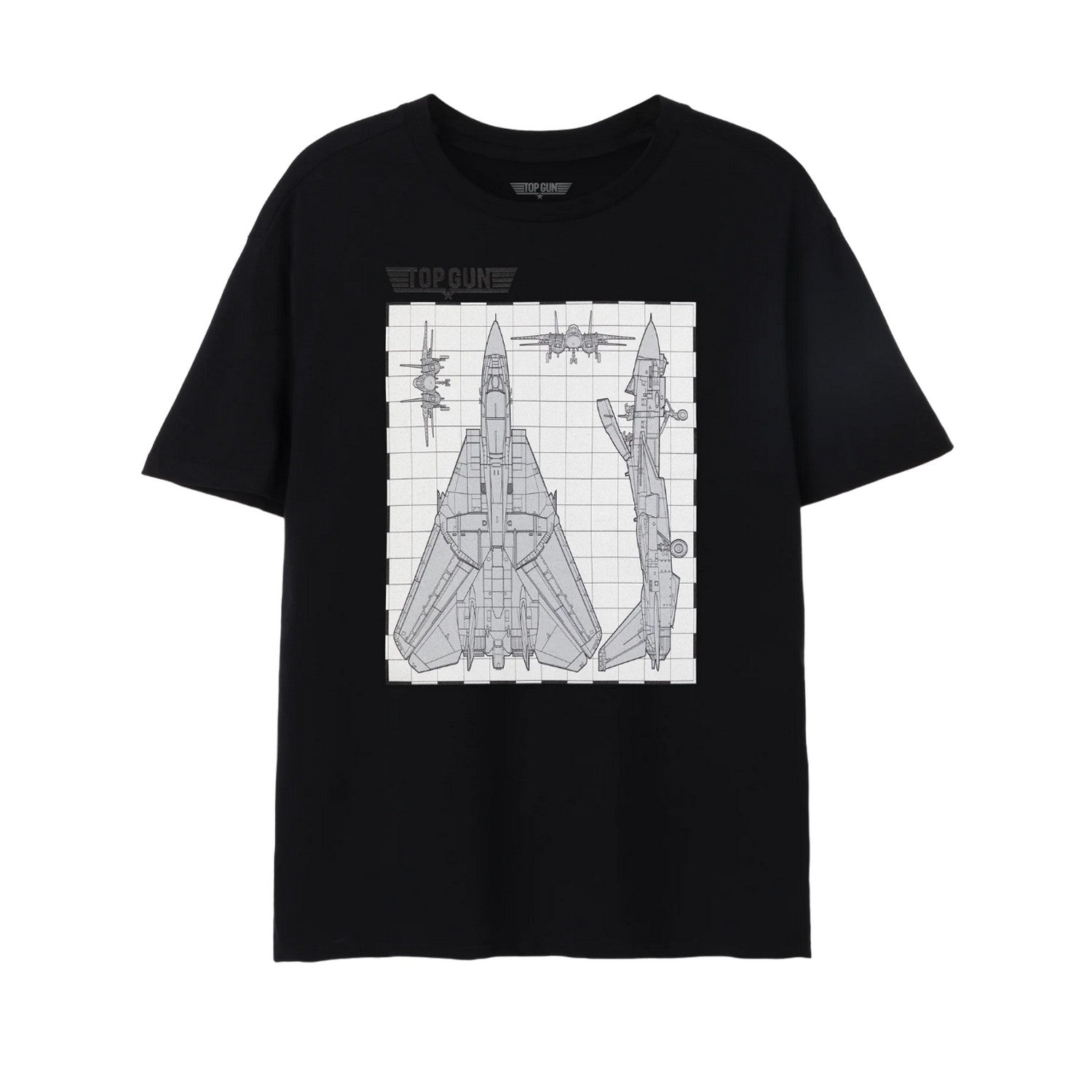 Black - Front - Top Gun Mens Fighter Jet Blueprint T-Shirt