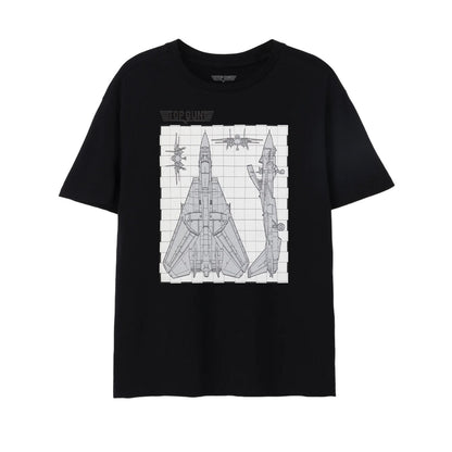 Black - Front - Top Gun Mens Fighter Jet Blueprint T-Shirt
