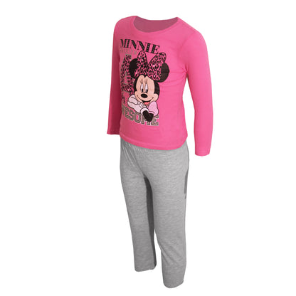 Pink-Grey - Back - Disney Childrens-Kids Minnie Mouse Long Pyjama Set