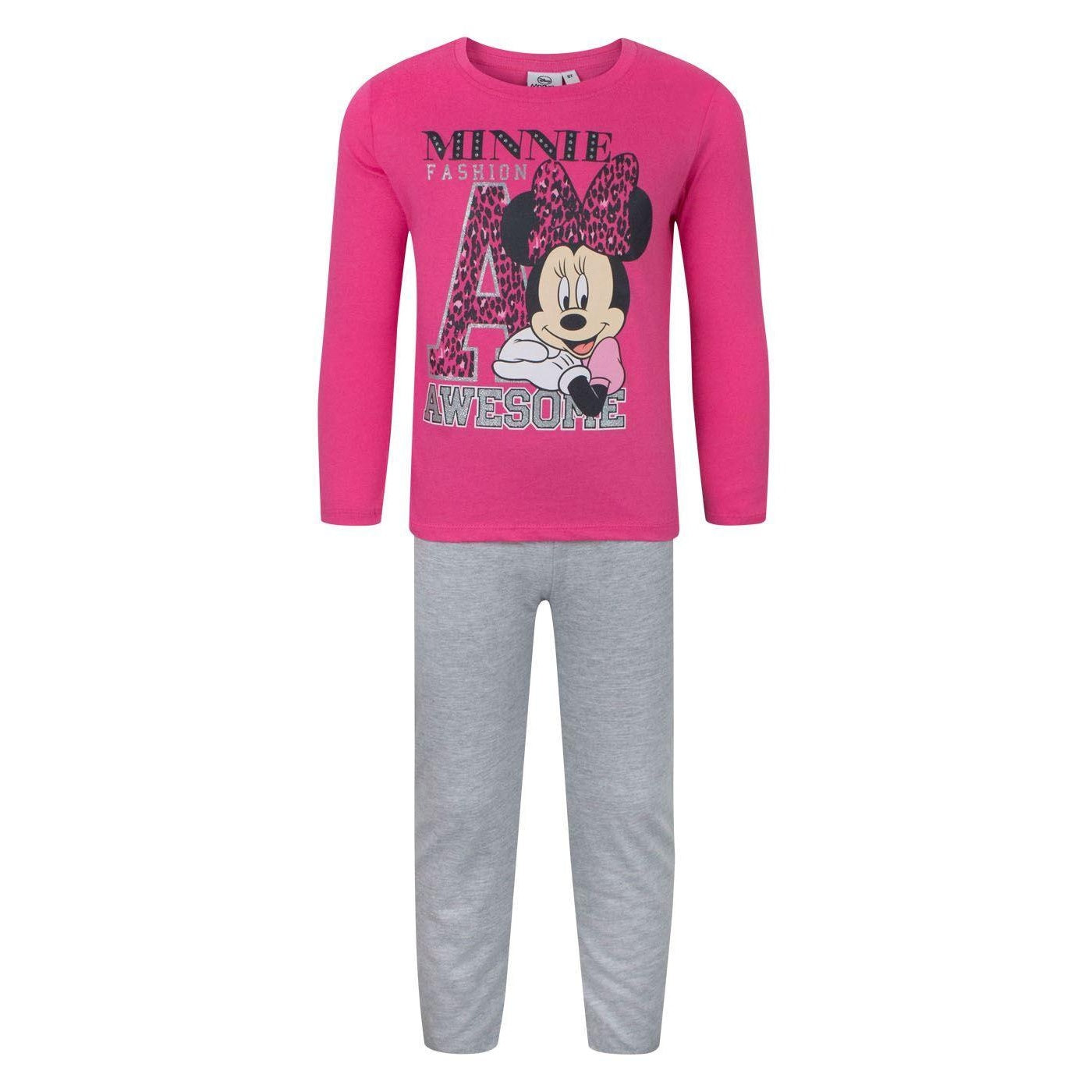 Pink-Grey - Front - Disney Childrens-Kids Minnie Mouse Long Pyjama Set