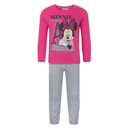 Pink-Grey - Front - Disney Childrens-Kids Minnie Mouse Long Pyjama Set