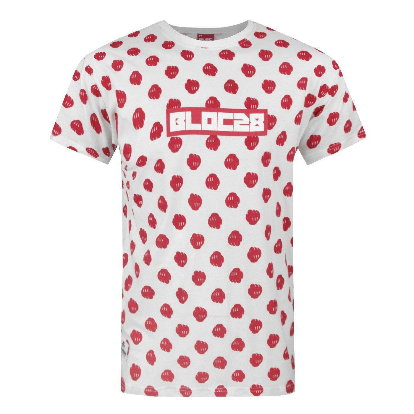 White-Vivid Red - Front - Bloc 28 Mens Gloves Logo T-Shirt