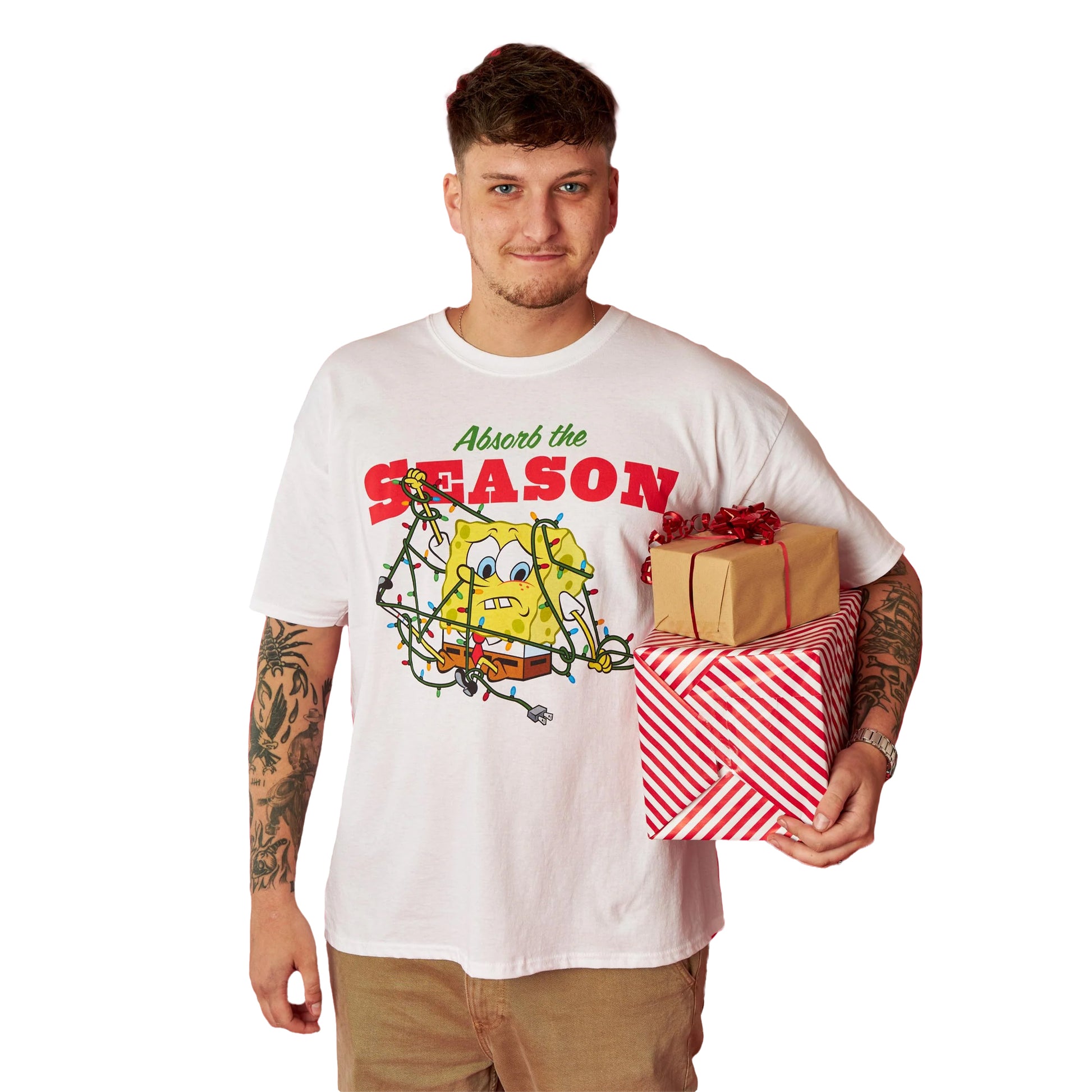 White - Back - SpongeBob SquarePants Mens Absorb The Season Christmas T-Shirt