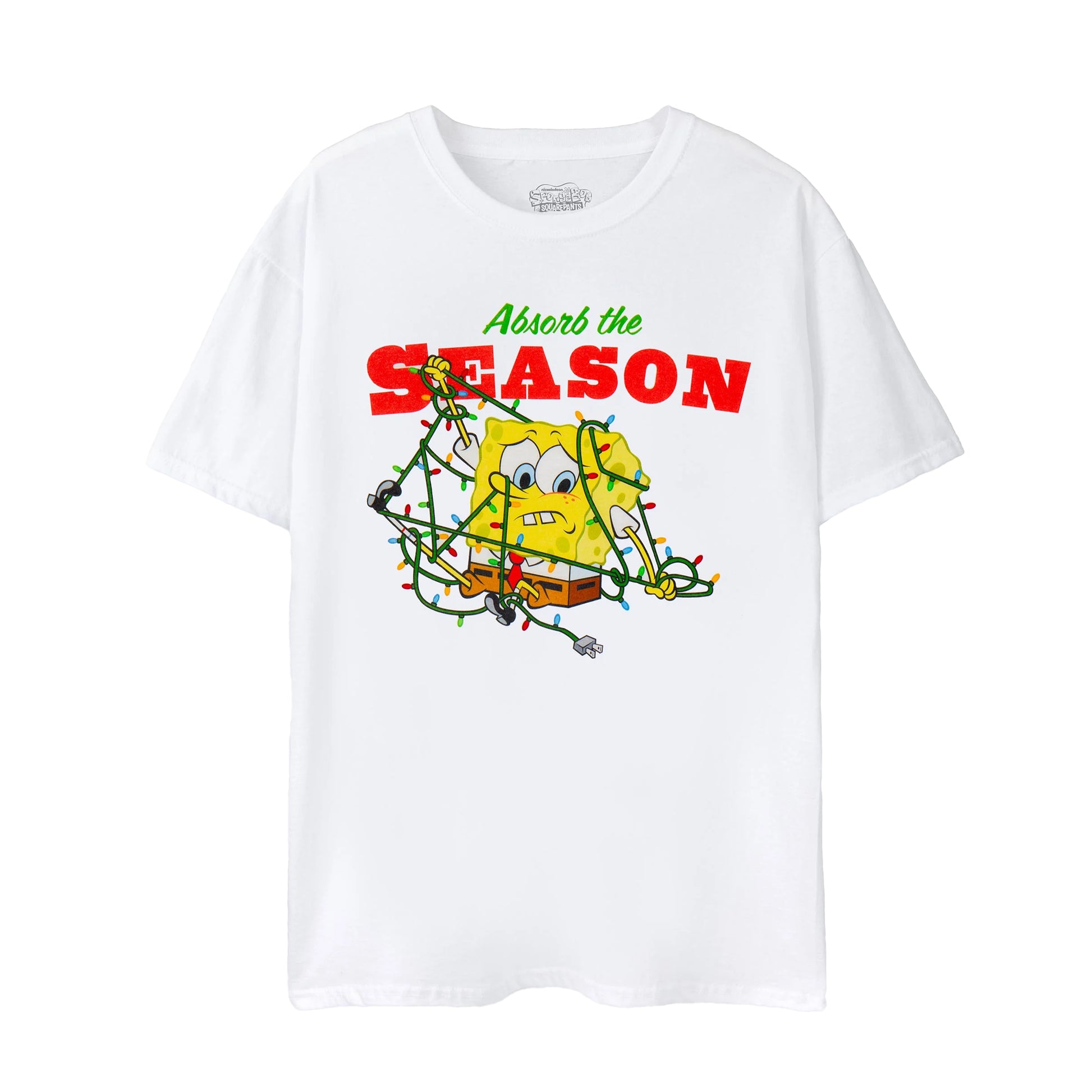 White - Front - SpongeBob SquarePants Mens Absorb The Season Christmas T-Shirt