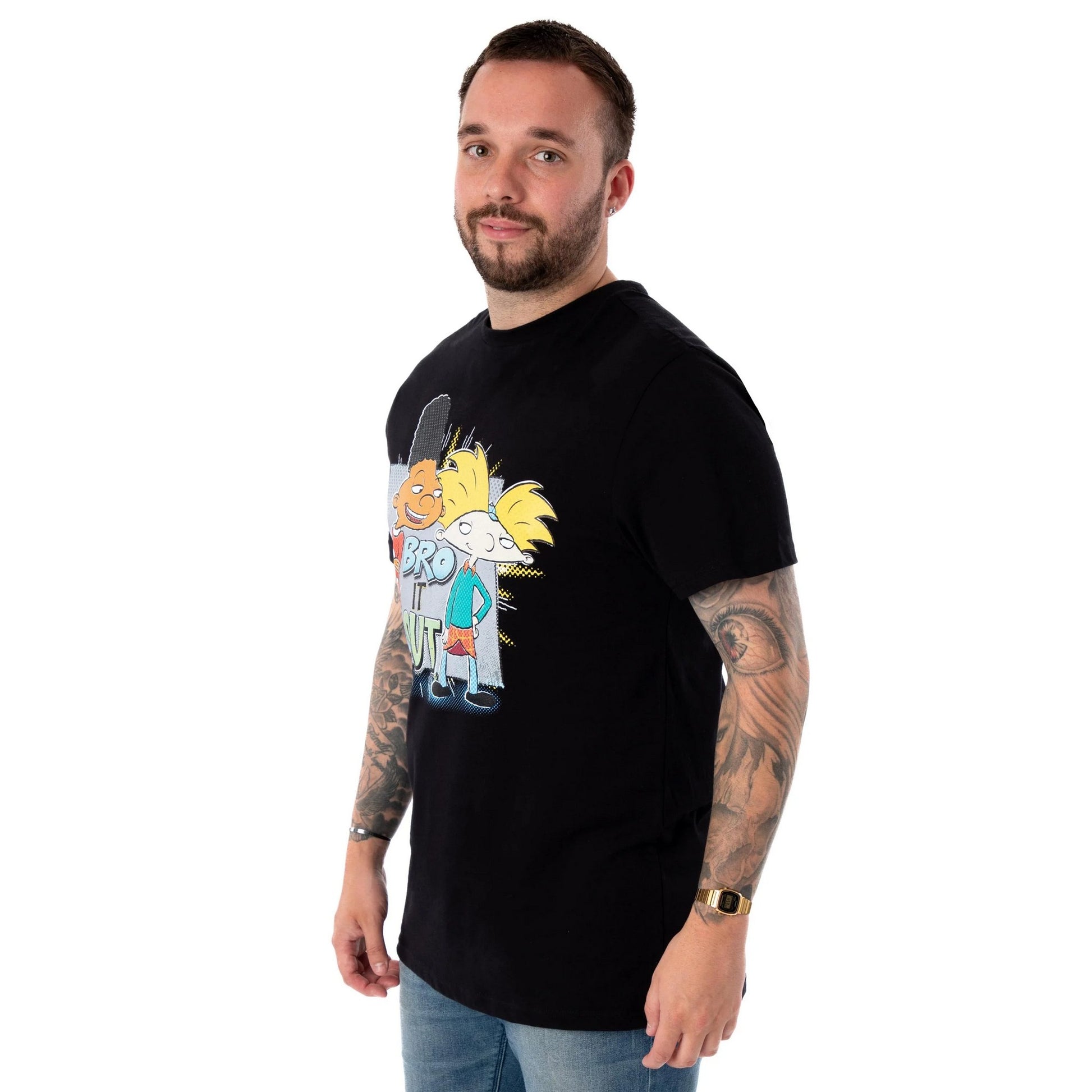 Black - Side - Hey Arnold! Mens Bro It Out Short-Sleeved T-Shirt