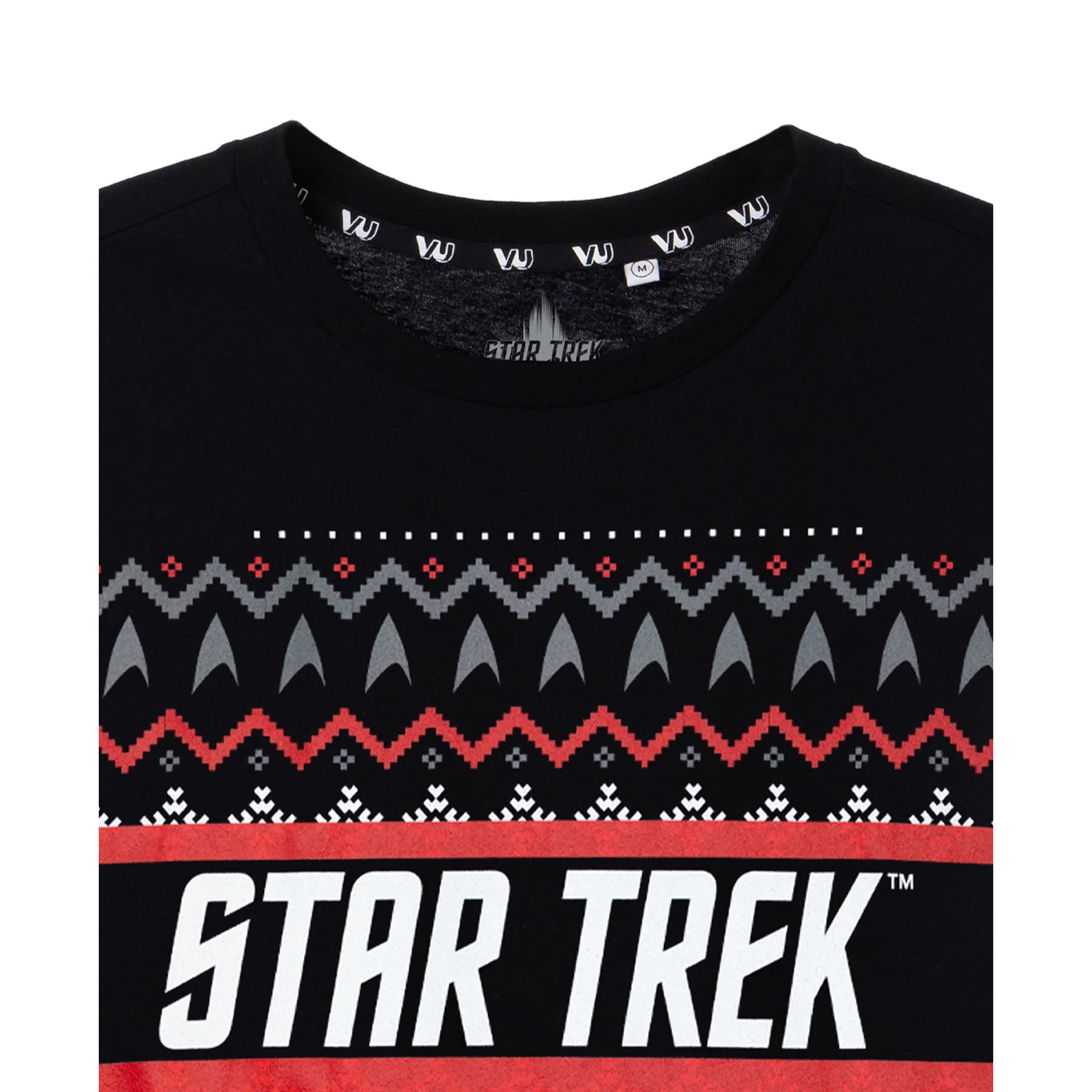 Black - Back - Star Trek Mens Fair Isle Christmas T-Shirt