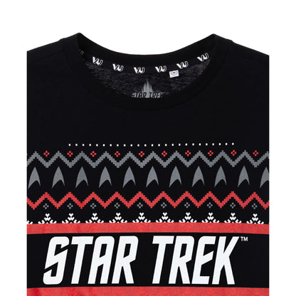 Black - Back - Star Trek Mens Fair Isle Christmas T-Shirt
