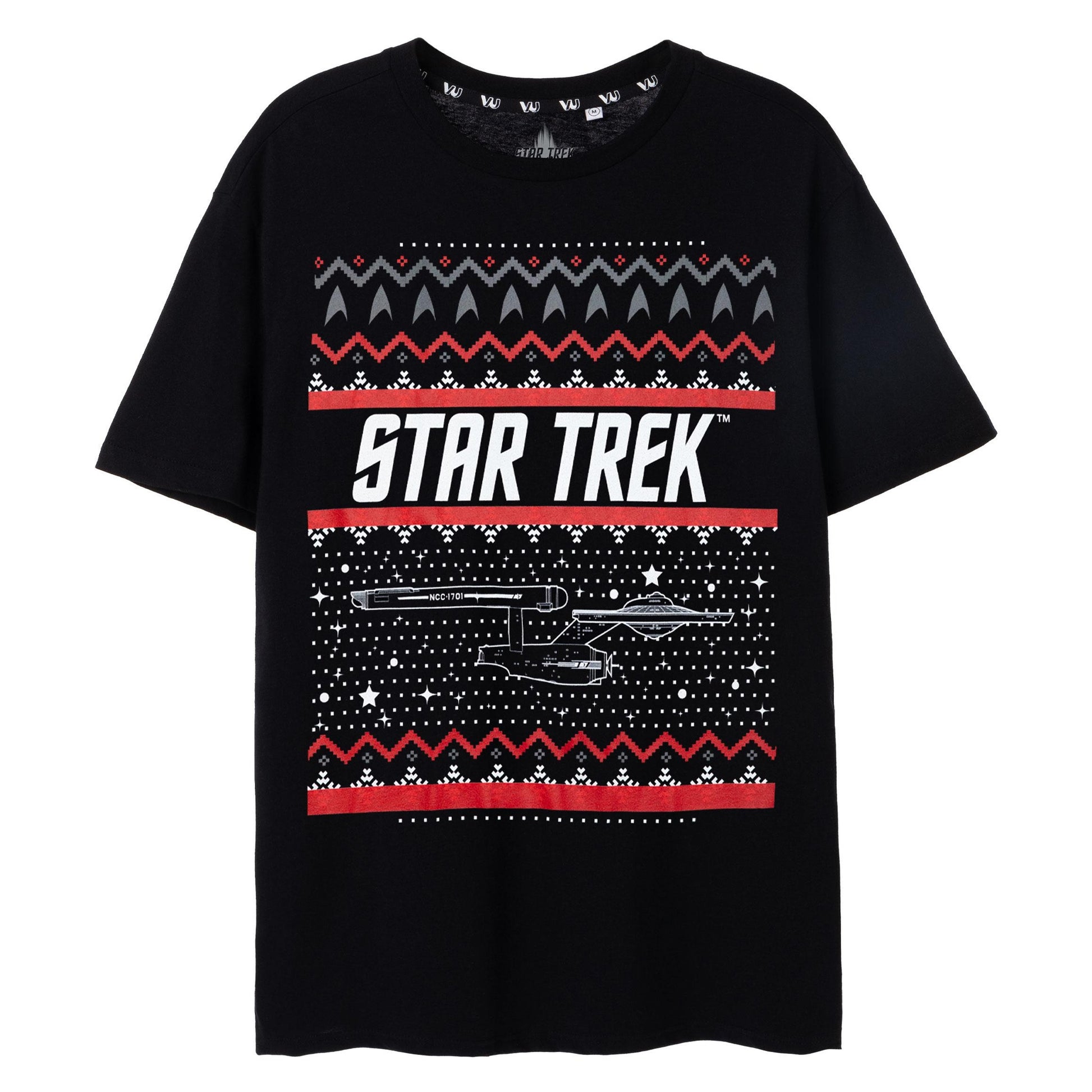 Black - Front - Star Trek Mens Fair Isle Christmas T-Shirt