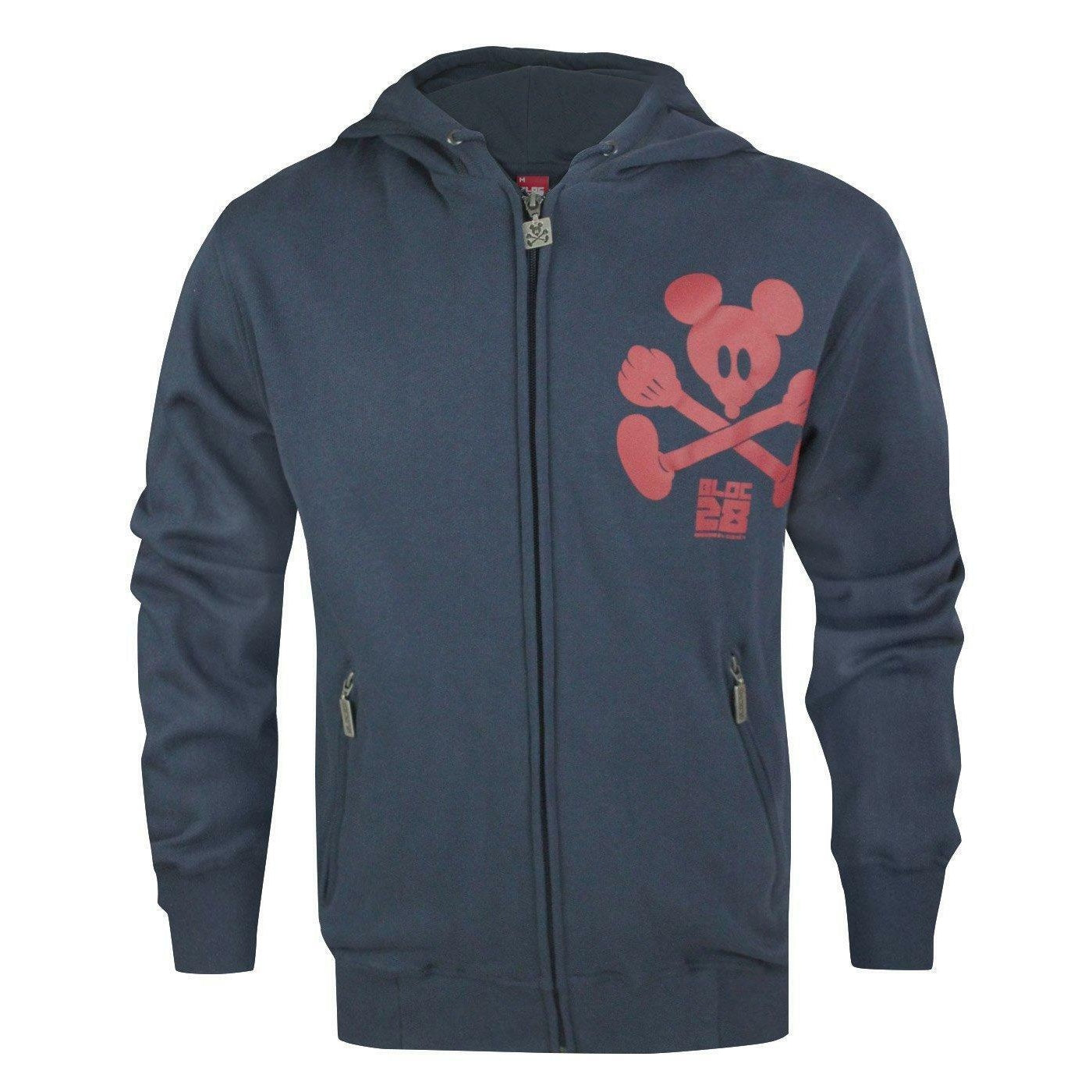 Blue - Front - Bloc 28 Mens Mickey Mouse Crossbones Full Zip Hoodie