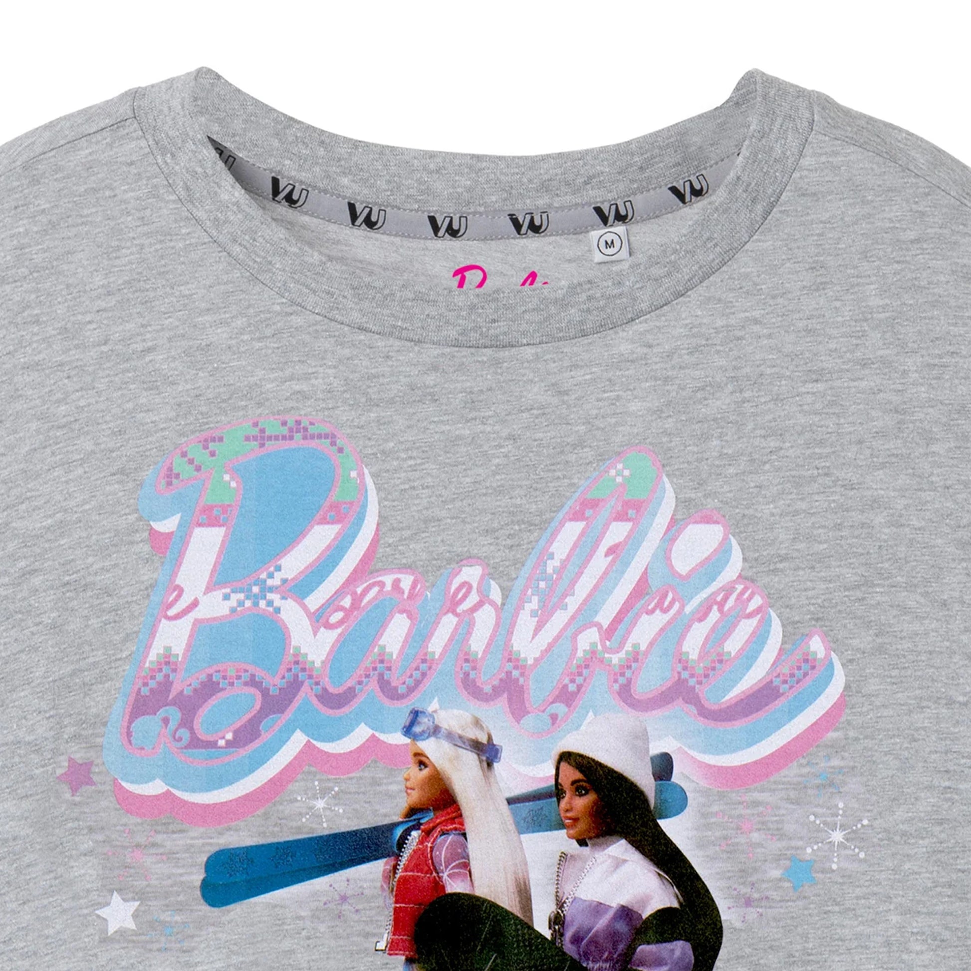 Grey Marl - Side - Barbie Womens-Ladies Merry & Bright Short-Sleeved T-Shirt