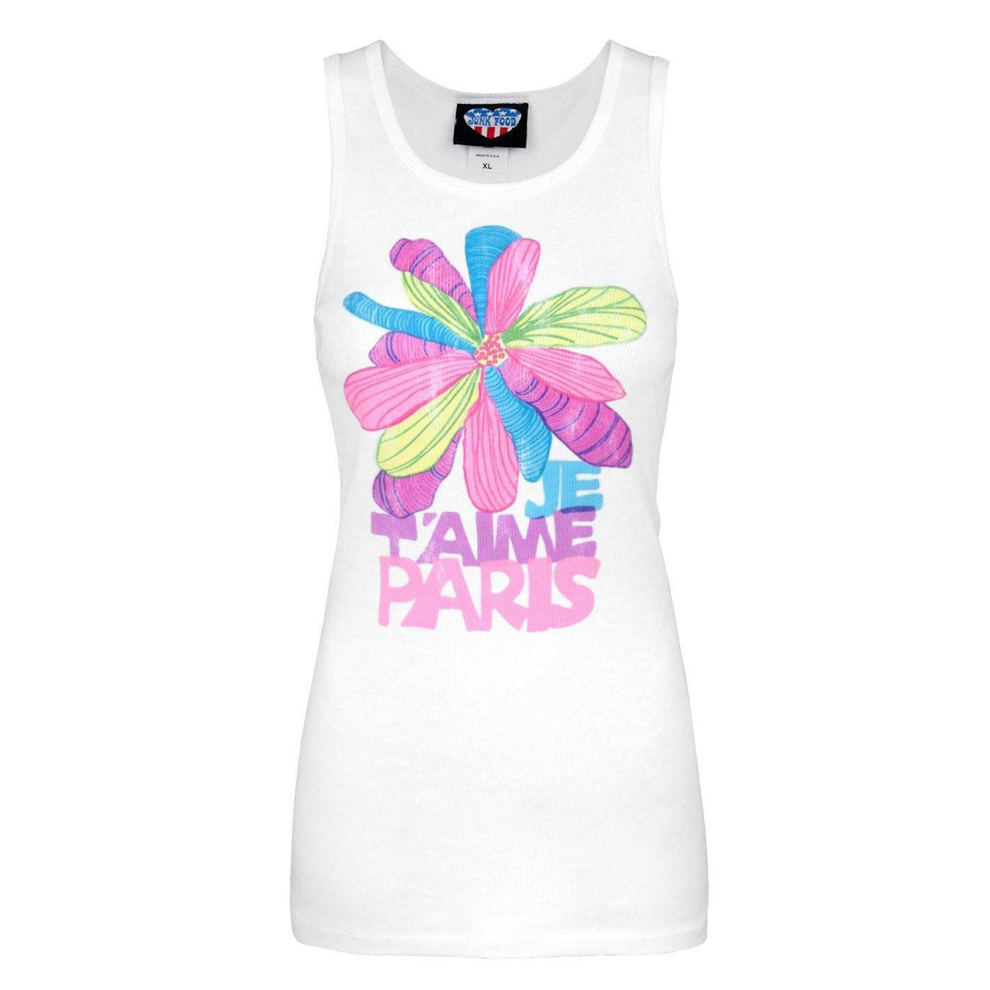 White - Front - Junk Food Womens-Ladies Je T´Aime Paris Vest Top