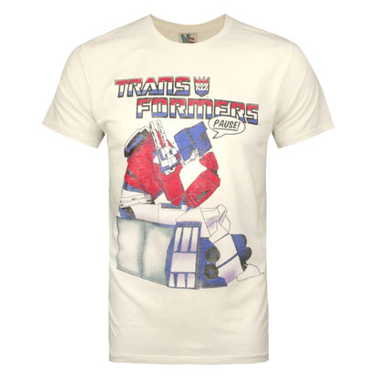 Cream - Front - Junk Food Mens Pause Transformers T-Shirt