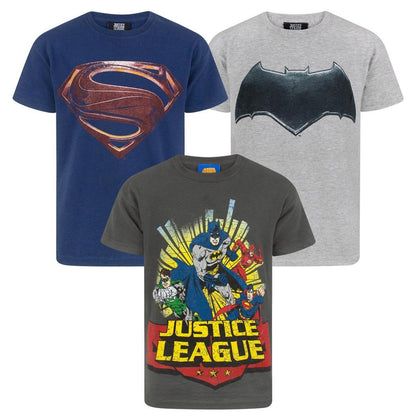 Charcoal-Grey-Navy - Front - Justice League Boys T-Shirt (Pack of 3)