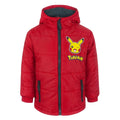 Red-Yellow - Front - Pokemon Childrens-Kids Pikachu Padded Raincoat