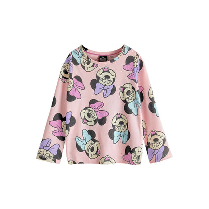 Pink - Back - Disney Girls Minnie Mouse All-Over Print Long Pyjama Set