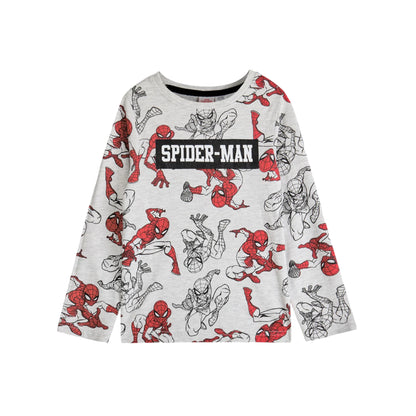 Grey-Red - Side - Spider-Man Boys All-Over Print Long Pyjama Set