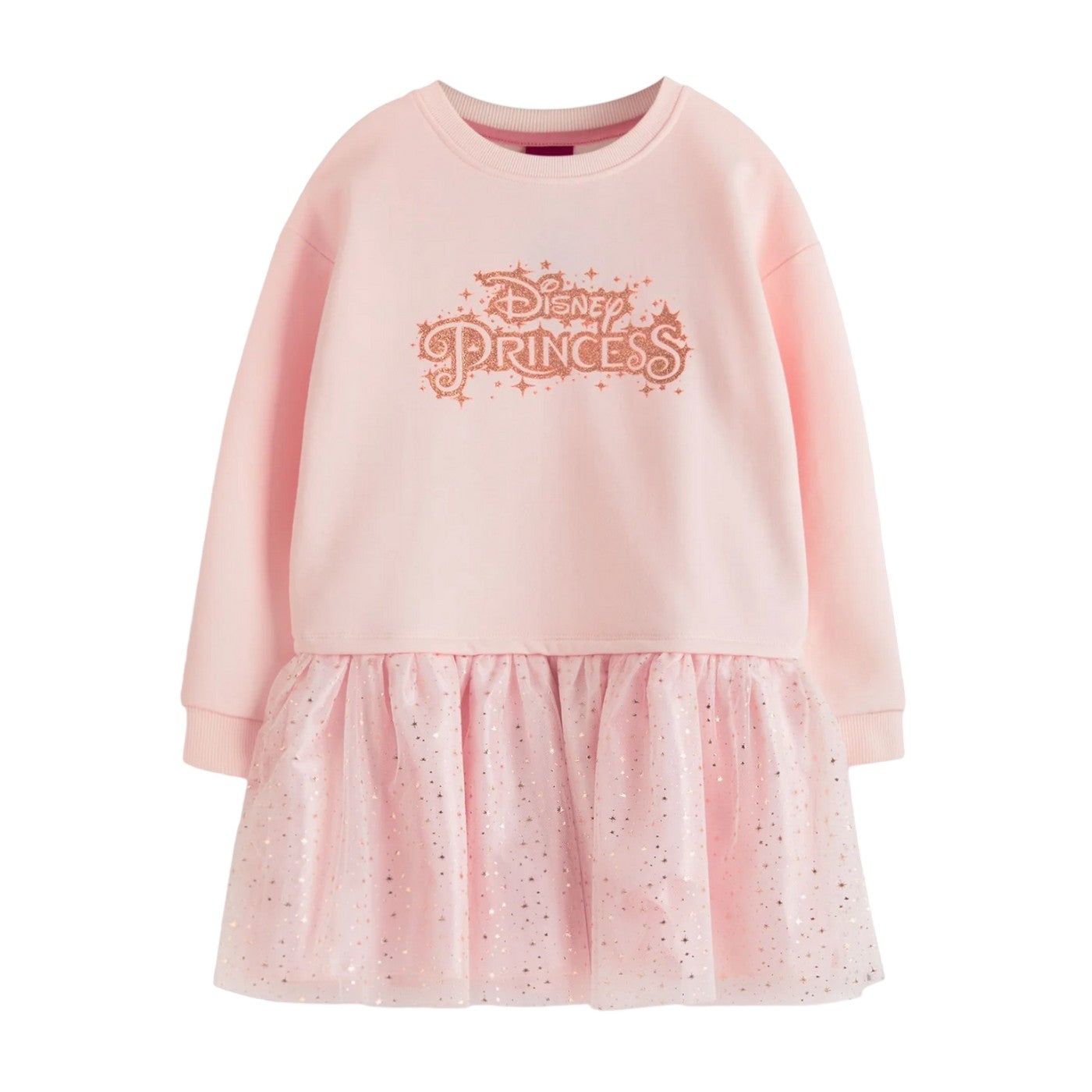 Pink - Front - Disney Princess Girls Logo Glitter Casual Dress