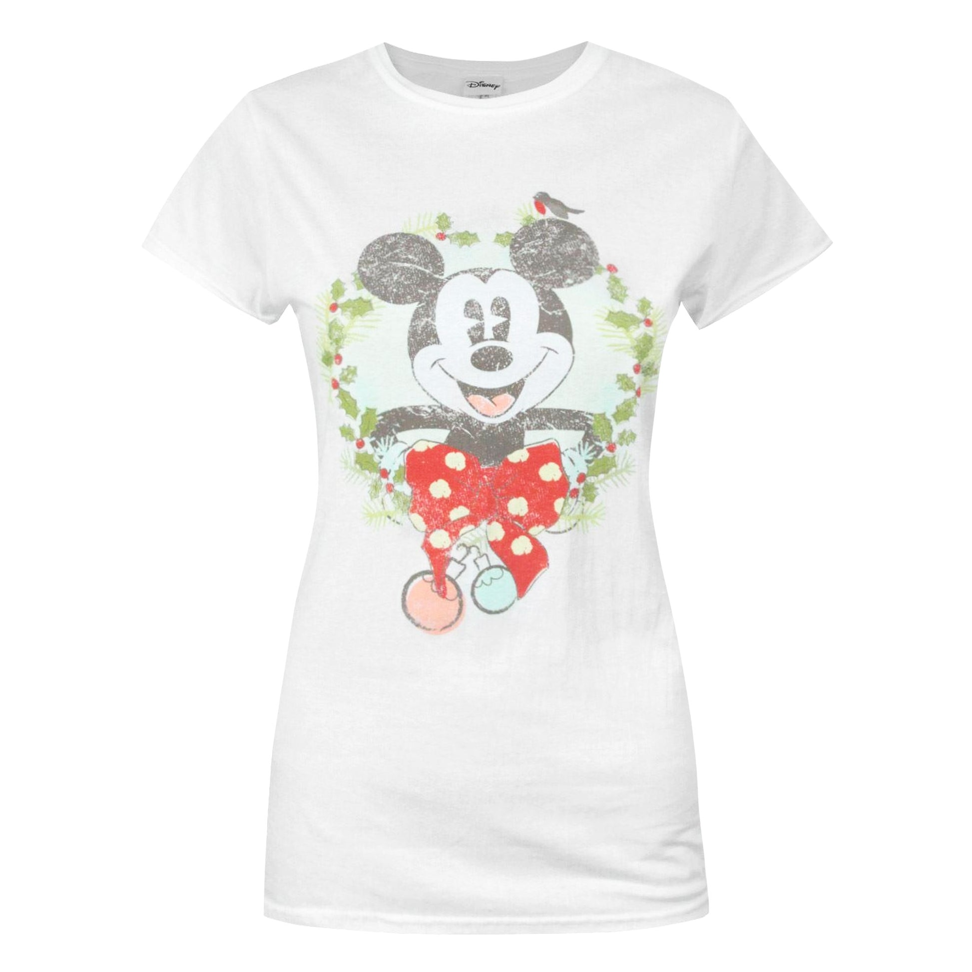 White - Front - Disney Womens-Ladies Mickey Mouse Christmas T-Shirt
