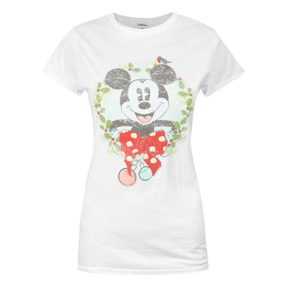 White - Front - Disney Womens-Ladies Mickey Mouse Christmas T-Shirt
