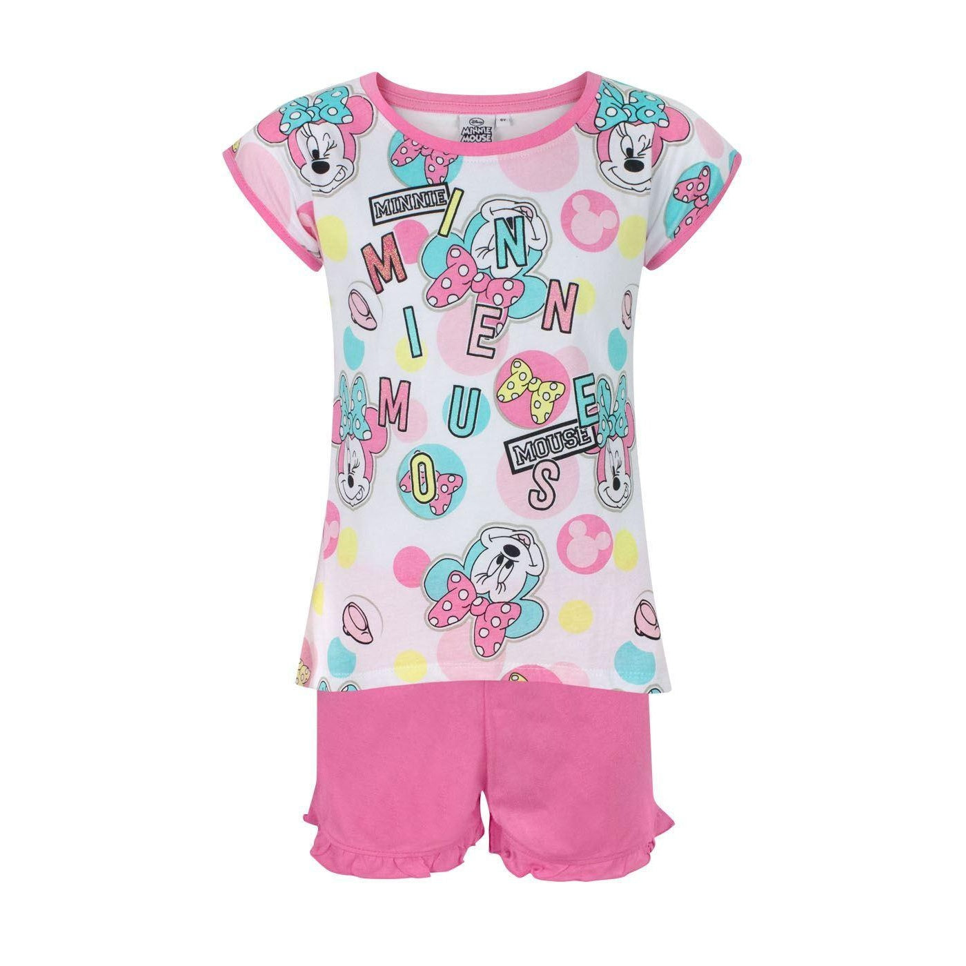 Pink-White - Front - Disney Girls Minnie Mouse Short Pyjama Set