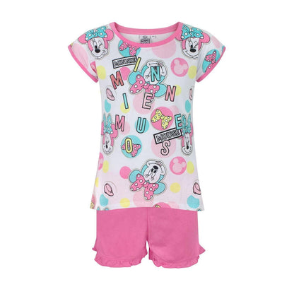 Pink-White - Front - Disney Girls Minnie Mouse Short Pyjama Set