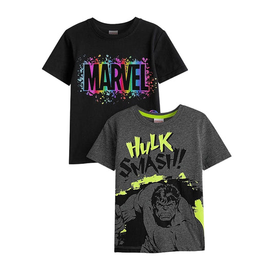 Black-Grey - Front - Marvel Boys Smash Logo T-Shirt (Pack of 2)