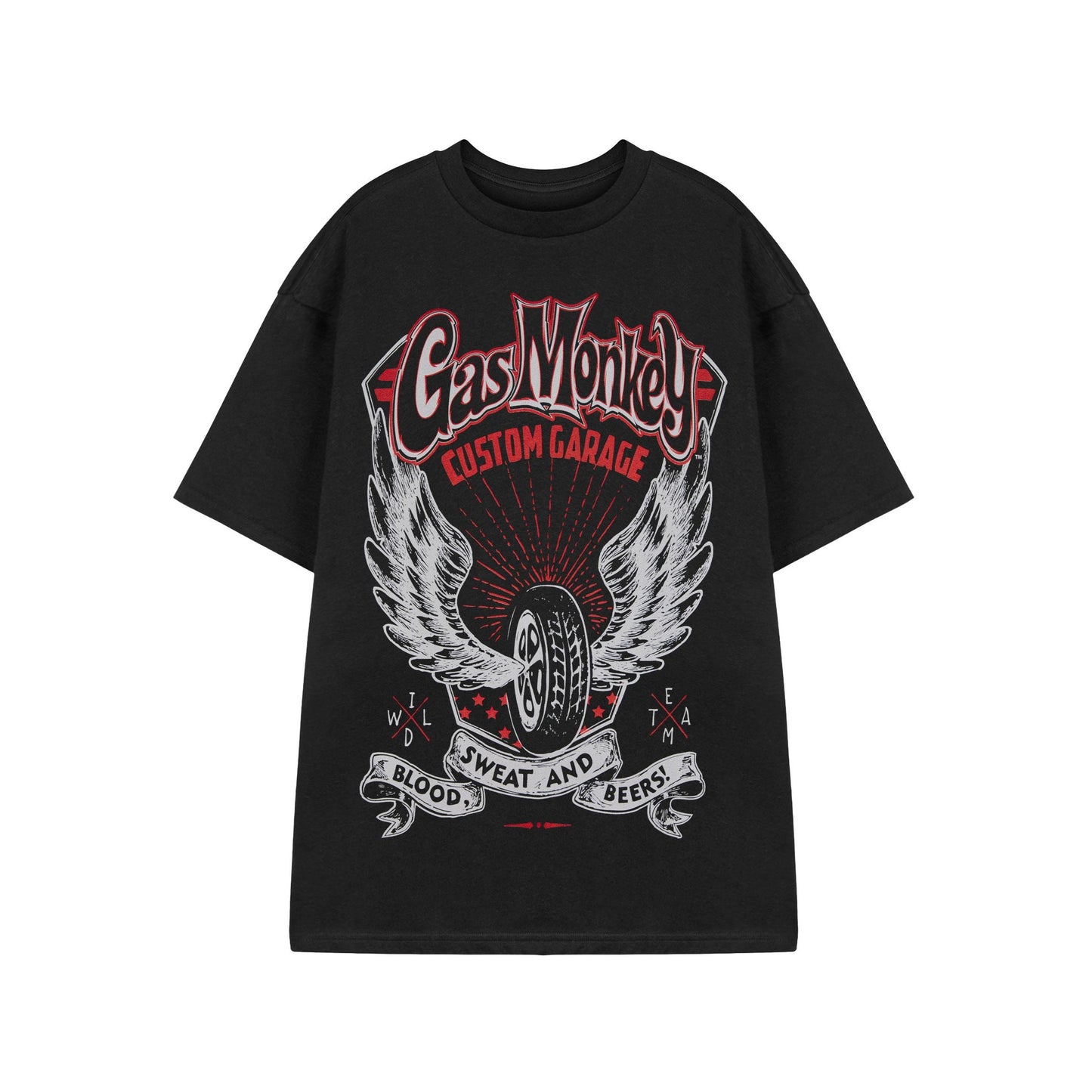Black - Front - Gas Monkey Garage Mens Winged Tyre T-Shirt