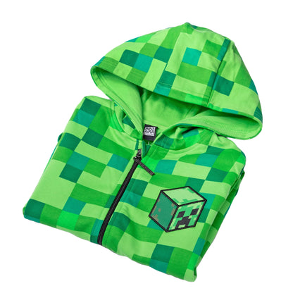 Green - Side - Minecraft Boys Creeper Full Zip Hoodie