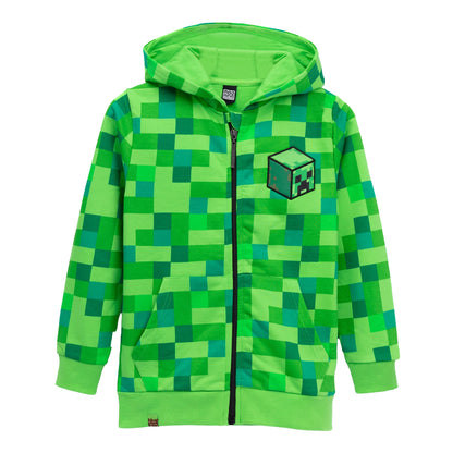 Green - Front - Minecraft Boys Creeper Full Zip Hoodie