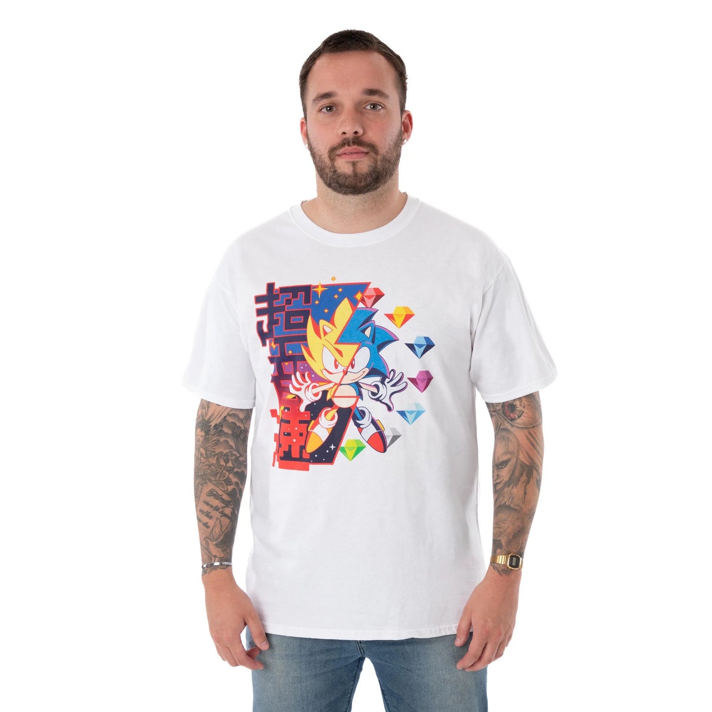 White - Back - Sonic The Hedgehog Mens Diamond T-Shirt