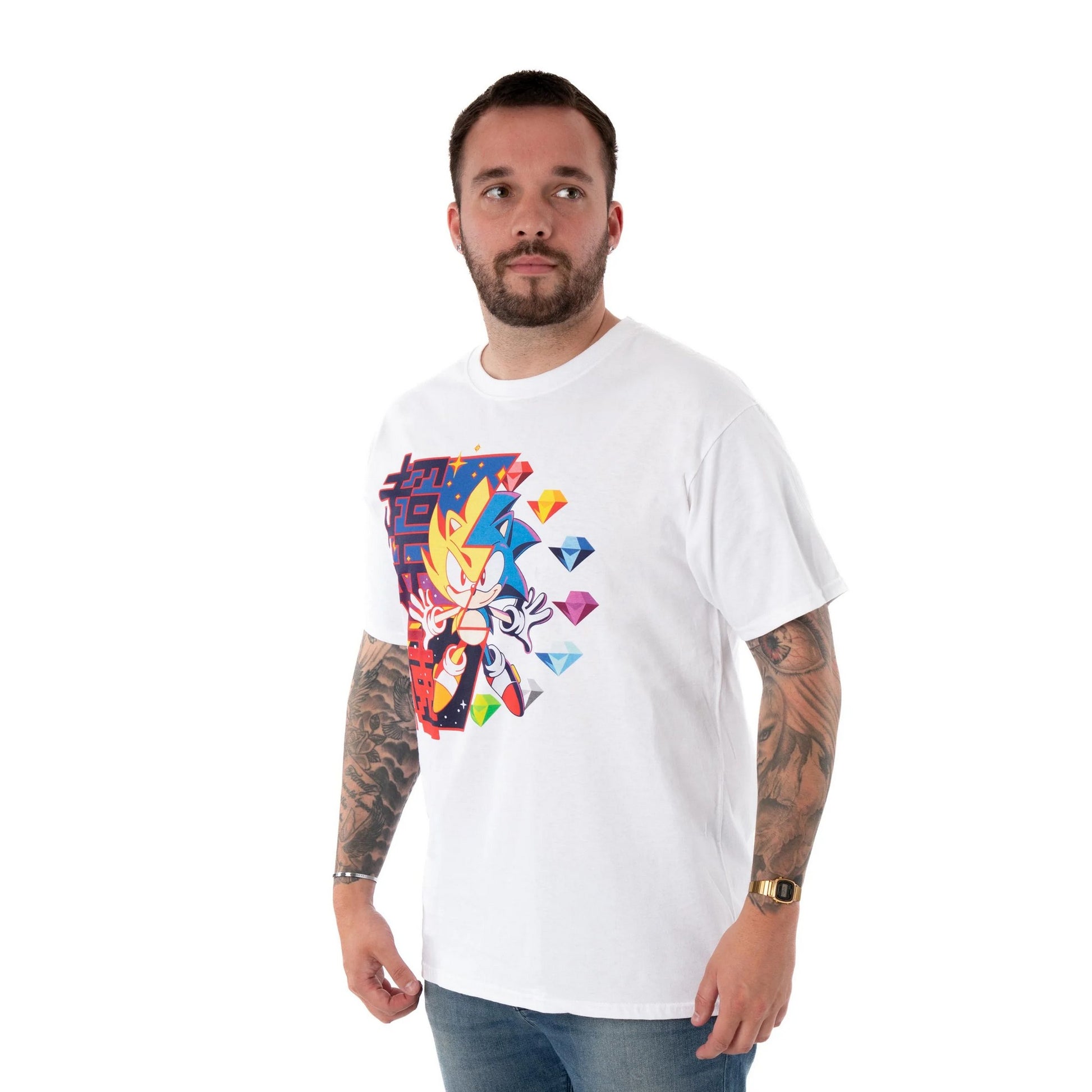 White - Side - Sonic The Hedgehog Mens Diamond T-Shirt